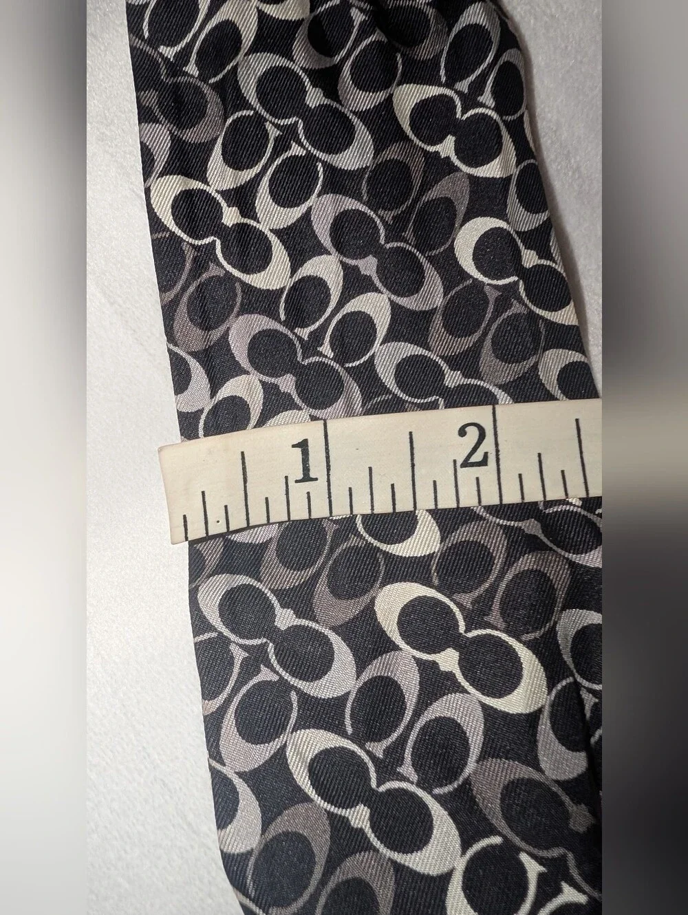 Coach Signature Pony Skinny Silk Scarf Black White Gray NWOT